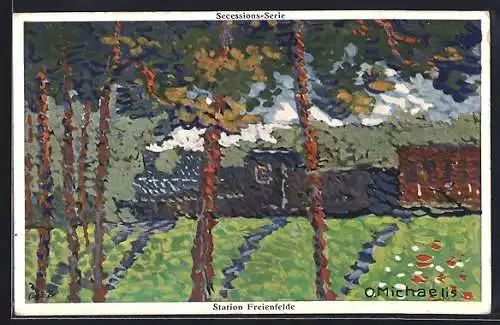 Künstler-AK sign. O. Michaelis: Dampfzug bei der Station Freienfelde