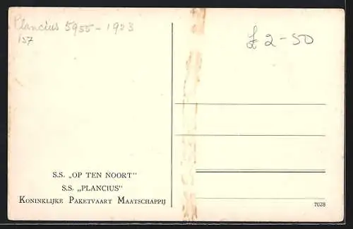 AK Koninklijke Paketvaart Maatschappij, Passagierschiff S.S. Plancius