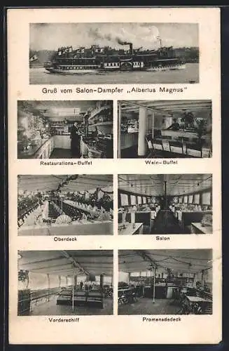 AK Salondampfer Albertus Magnus, Restaurations-Buffet, Oberdeck, Salon