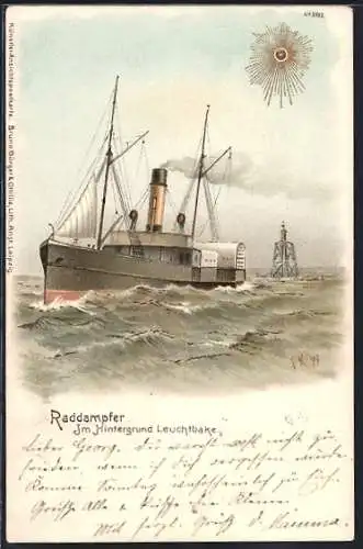 AK Rad-Dampfer mit Leuchtbake