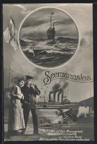 AK Seemannslos, Matrose mit seiner Liebsten, Kriegsschiff
