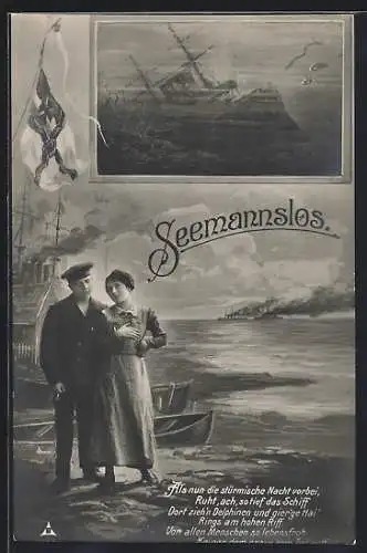 AK Seemannslos, Matrose mit seiner Liebsten, Schiffswrack