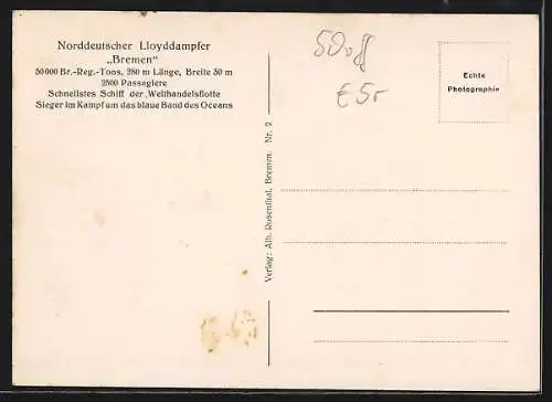 AK Norddeutscher Lloyddampfer Bremen