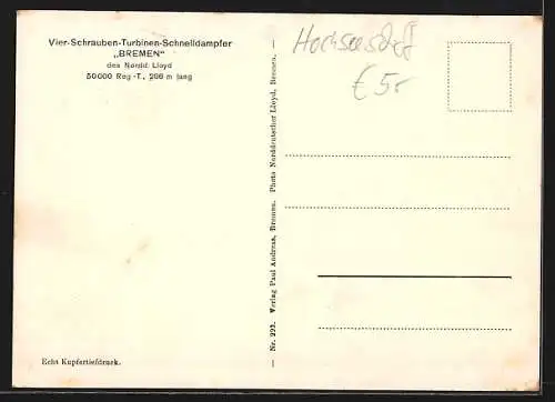 AK Passagierschiff Bremen des Norddeutschen Lloyd