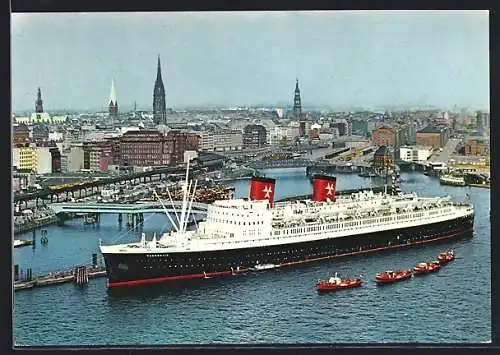 AK Passagier-Schnelldampfer Hanseatic der Hamburg-Atlantik-Linie im Hafen, Luftaufnahme