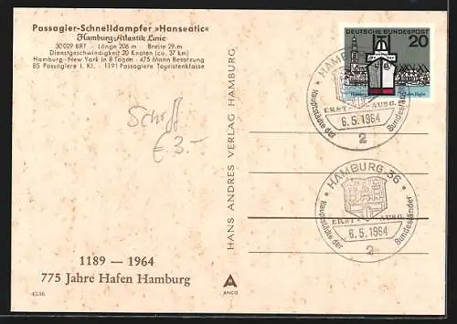 AK Passagier-Schnelldampfer Hanseatic der Hamburg-Atlantik-Linie im Hafen, Luftaufnahme