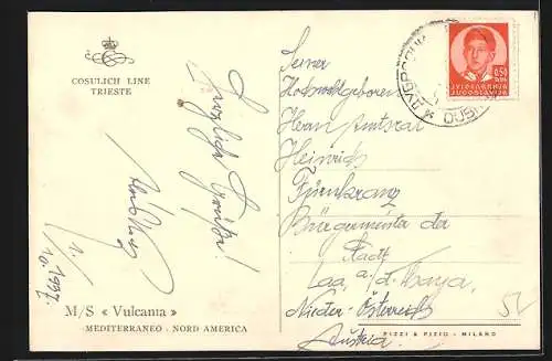 AK Dampfer M/S Vulcania, Cosulich Line Trieste