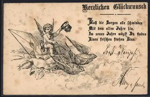 Vorläufer-Künstler-AK Engel mit Schwalben, 1887