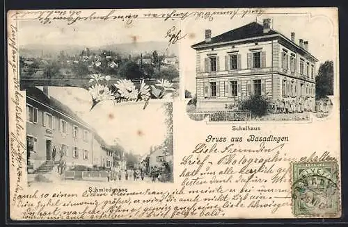 AK Basadingen, Schulhaus, Schmiedgasse und Totalansicht