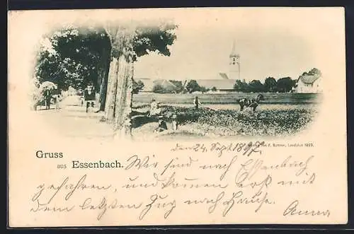 AK Essenbach, Strassenansicht mit Kirche