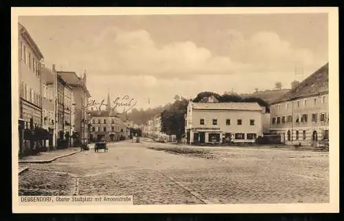 AK Deggendorf, Oberer Stadtplatz mit Amonstrasse