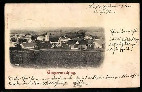 AK Ampermoching, Ortsansicht mit Kirche