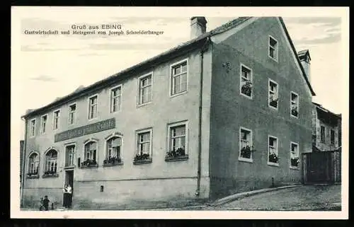 AK Ebing / Hallstadt, Gasthaus zur grünen Traube und Metzgerei von Joseph Schneiderbanger