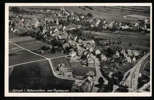 AK Ostrach i. Hohenzollern, Blick vom Flugzeug auf den Ort