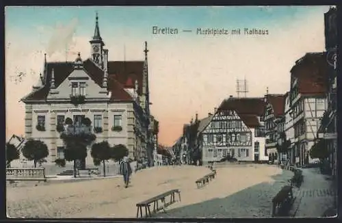 AK Bretten, Marktplatz mit Rathaus