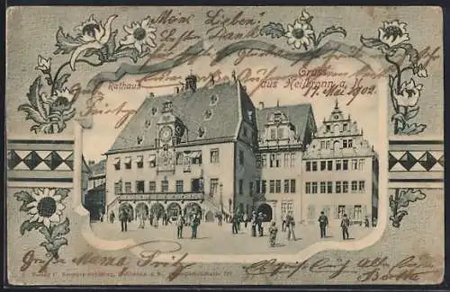 Passepartout-AK Heilbronn a. N., Rathaus, Sonnenblumen Verzierung
