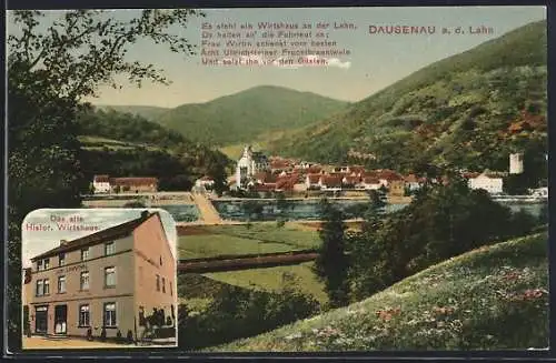 AK Dausenau a. d. Lahn, Ortsansichten mit altem Hilator-Wirtshaus