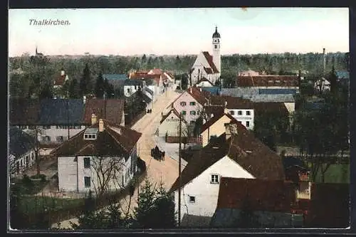 AK München-Thalkirchen, Strassenansicht mit Kirche und Wohnhäusern