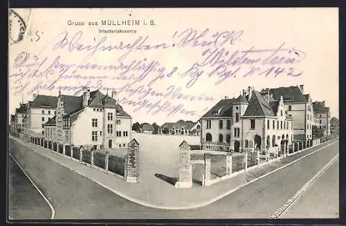 AK Müllheim i. B., Strasseneck an der Infanteriekaserne
