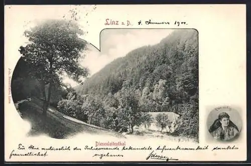 AK Linz a. D., Diesenleitenthal, Ortspartie, Linzerin