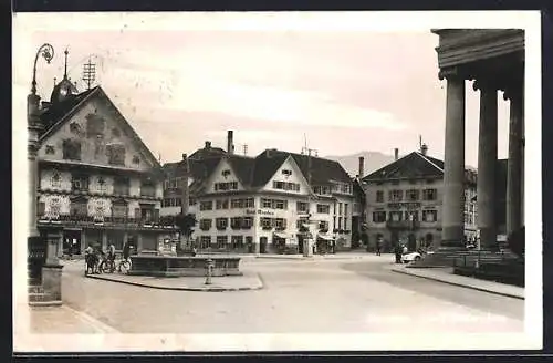 AK Dornbirn, Marktplatz mit Brunnen