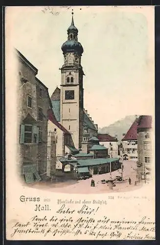 AK Hall, Pfarrkirche und oberer Stadtplatz