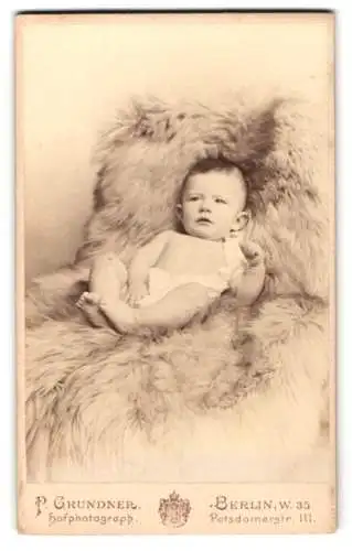 Fotografie P. Grundner, Berlin, Potsdamerstr. 111, Porträt eines Kleinkindes auf Fell