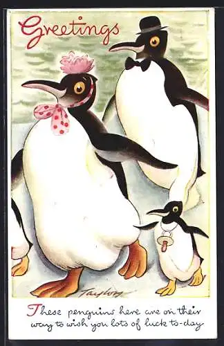 Künstler-AK Arnold Taylor: These penguins here are on their way...