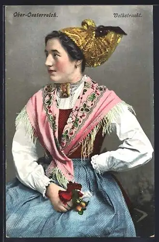 AK Oberösterreicherin in Volkstracht