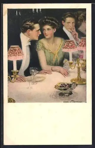 Künstler-AK Clarence F. Underwood: Liebespaar auf einer Gala