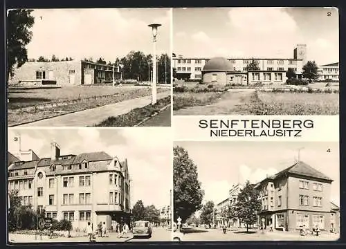 AK Senftenberg, HO-Gasthaus Stadtcafe, Planetarium, HO-Kaufhaus Magnet