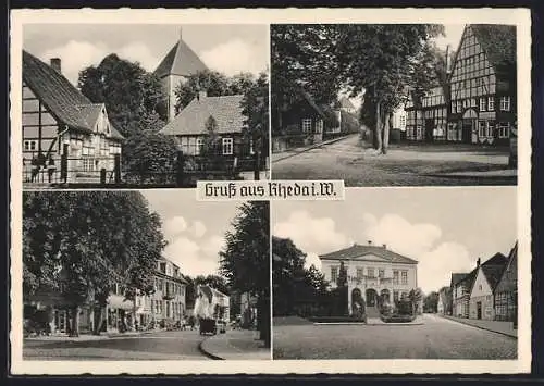 AK Rheda i. W., Teilansicht, Strassenpartien, Rathaus mit Strasse