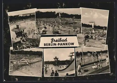 AK Berlin-Pankow, Freibad mit Badegästen, Sprungturm, Rutsche