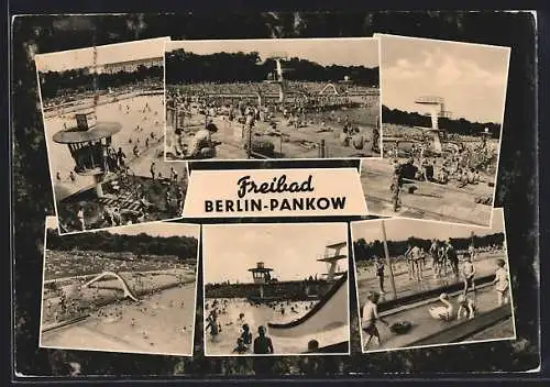 AK Berlin-Pankow, Freibad, Badegäste, Sprungturm, Rutsche