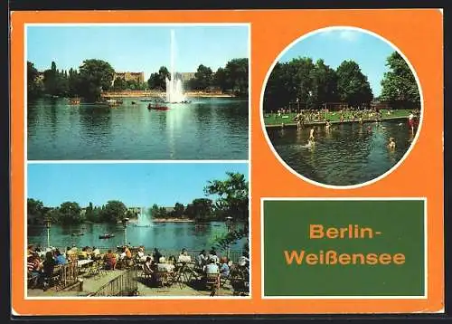 AK Berlin-Weissensee, Terrassenrestaurant, Seepartien