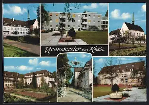 AK Nonnenweier am Rhein, Ev. Diakonissenhaus, mit Garten, Portal, Anlagen, Kirche