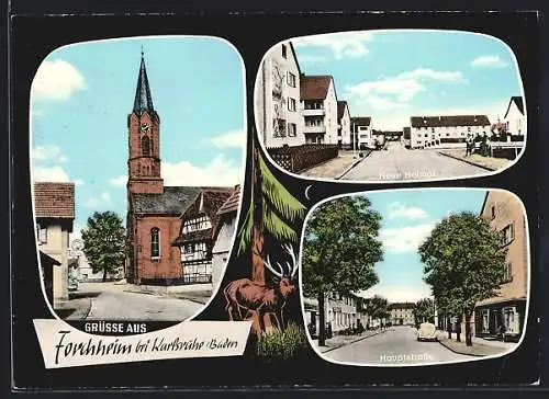AK Forchheim /Karlsruhe, Neue Heimat, Hauptstrasse, Kirchenpartie