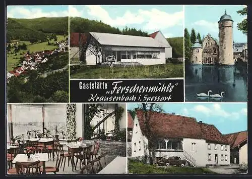 AK Krausenbach /Spessart, Gaststätte-Pension Ferschenmühle H. Brand, Ortsansicht, Wasserschloss