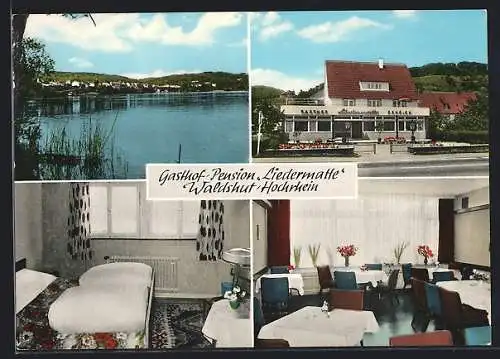 AK Waldshut /Hochrhein, Gasthof-Pension Liedermatte A. Baumann, Ortspanorama vom Wasser aus