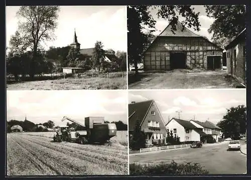 AK Himbergen /Göhrde, Bauernhof, Strassenpartie, Getreideernte