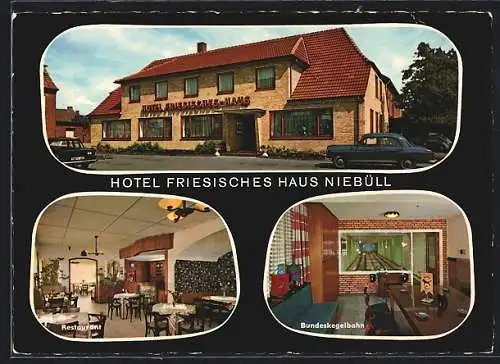 AK Niebüll, Hotel Friesisches Haus K. F. Eck, mit Kegelbahn