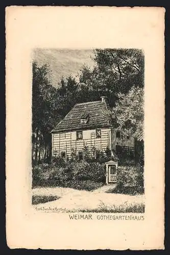 Künstler-AK Weimar / Thüringen, Blick auf das Goethegartenhaus