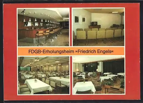AK Templin, FDGB-Erholungsheim Friedrich Engels, Hallenbar, Fernsehraum, Restaurant I, Tanzcafe