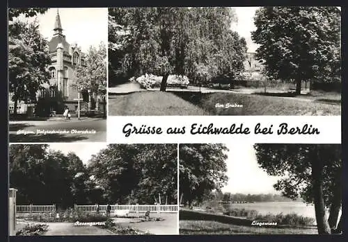 AK Eichwalde bei Berlin, Allgem. Polytechnische Oberschule, Am Graben, Liegewiese, Rosengarten