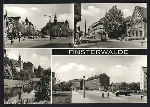 AK Finsterwalde, Am Markt, Thälmannstrasse mit Postamt, Schloss