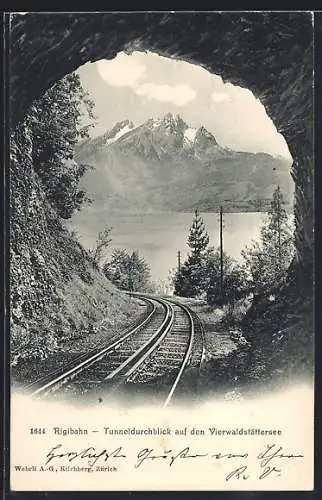AK Rigibahn, Tunneldurchblick auf den Vierwaldstättersee
