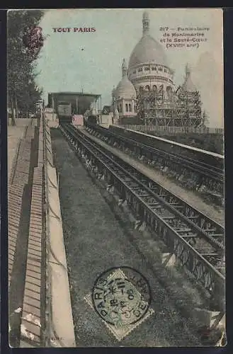 AK Paris, XVIIIe arrt., Funiculaire de Montmartre et le Sacré Coeur, Bergbahn