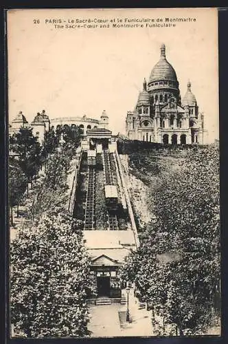 AK Paris, Le Sacré-Coeur et le Funiculaire de Montmartre, Bergbahn
