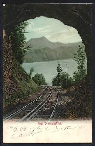 AK Rigi, Ausblick aus dem Tunnel der Bergbahn
