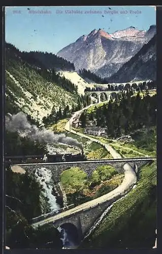 AK Bergün, Die Viadukte zwischen Bergün und Preda mit Albulabahn